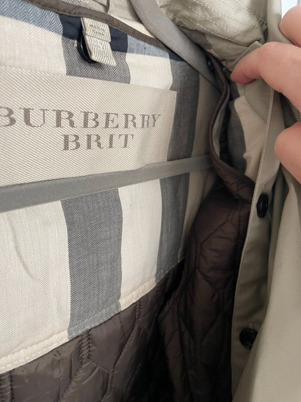 Burberry Brit Tan Double Breasted Short Cotton Trench Coat with Vest Size 8 - Picture 6 of 13
